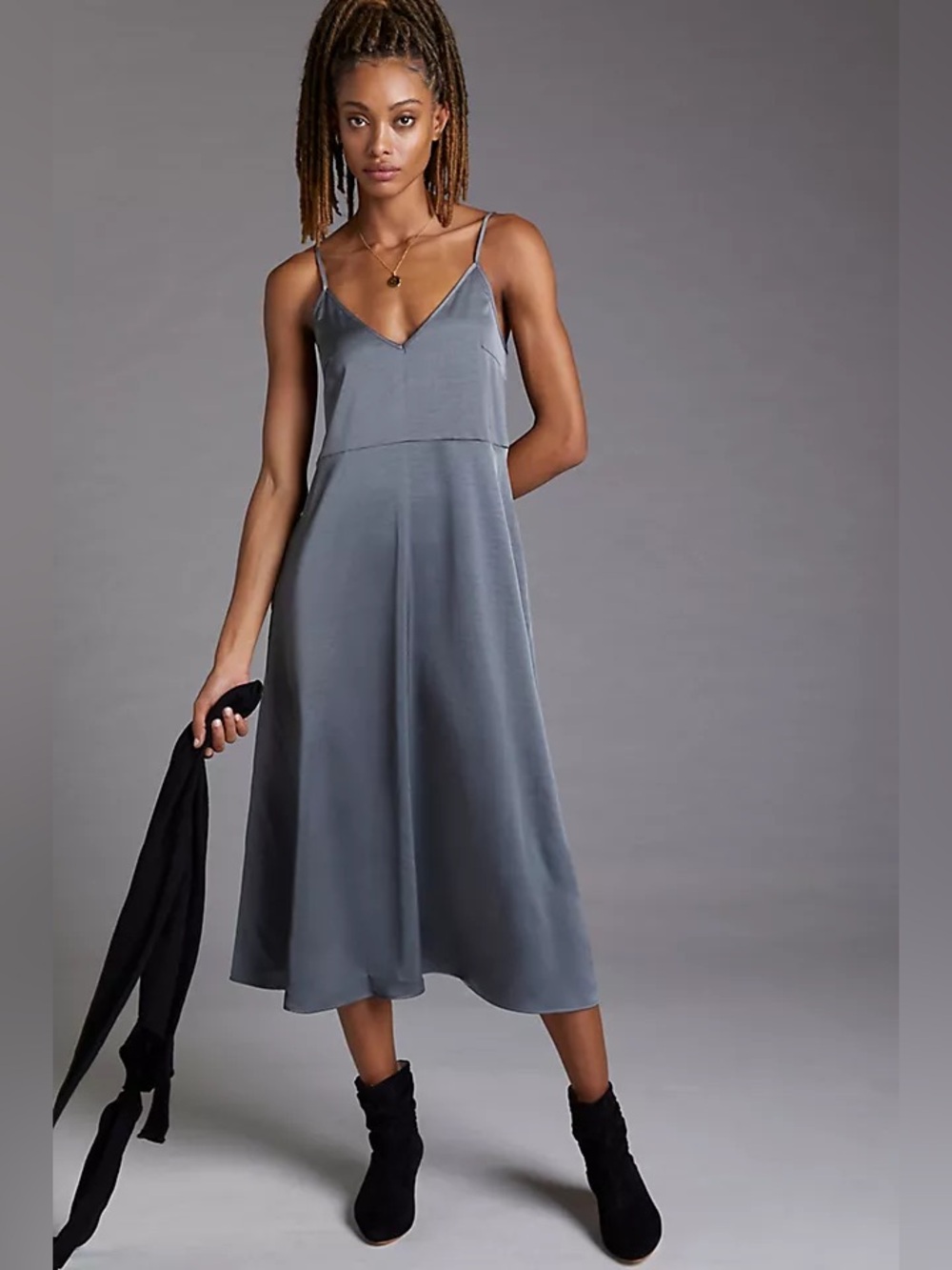 Daily Practice by Anthropologie Silver Gray Midi Slip Dress XS